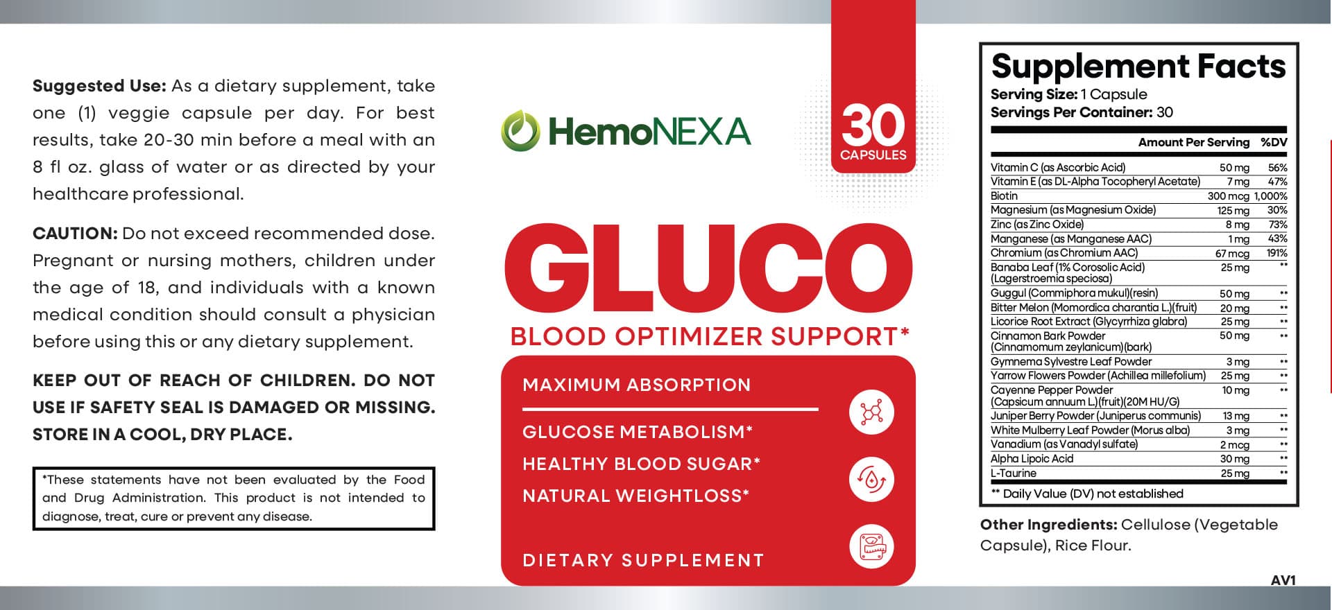 Enhanced 6 Bottles supplement facts label